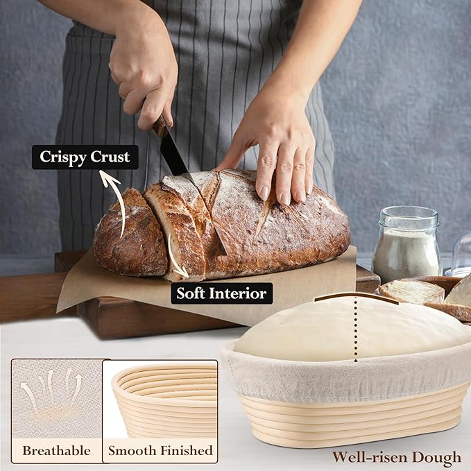 P&P CHEF Sourdough Bread Proofing Basket Set of 6, 10 Inch Oval Dough Proofing Bowls, Sourdough