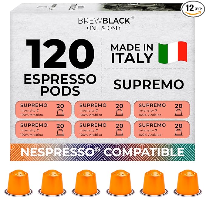 BrewBlack Supremo Coffee Capsules - 120 Aluminum Coffee Pods Compatible with Nespresso Original