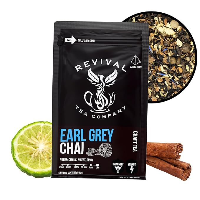 Revival Tea Company Earl Grey Chai Tea - Black Tea Blend with Fresh Spiced Chai and Bergamot Flavor