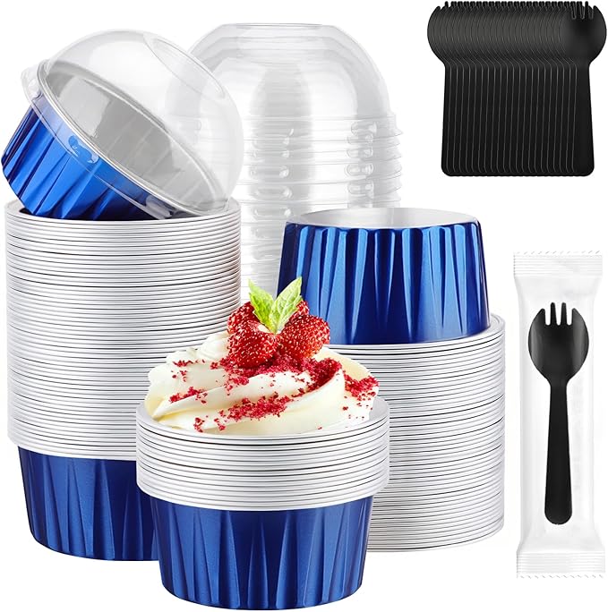 EUSOAR Creme Brulee Ramekins Disposable with Sporks, 120pcs 5oz Foil Baking Cups Ramekins with