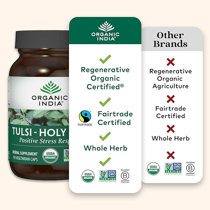 ORGANIC INDIA Tulsi Holy Basil Capsules - Holy Basil Extract - Holy Basil Leaf Supplement, Herbal