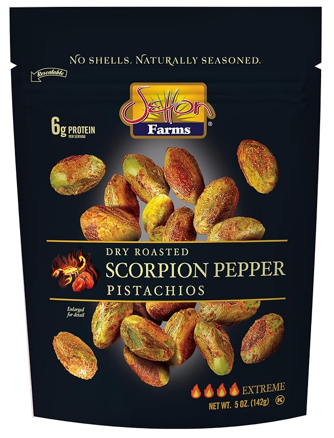 Setton Farms Pistachios, Scorpion Pepper Extreme Flavor, Naturally Seasoned, Dry Roasted No Shell
