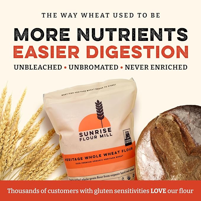 Sunrise Flour Mill Heritage Organic Whole Wheat Flour - 5 lbs | Milled from red hard wheat within