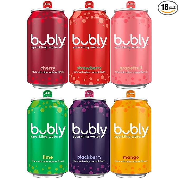 bubly Sparkling Water, 6 Flavor Variety Pack (Blackberry, Lime, Cherry, Grapefruit, Strawberry