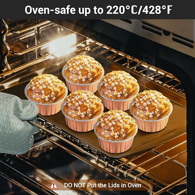 EUSOAR Rose Gold Cupcake Liners, 120pcs 5oz Disposable Aluminum Foil Baking Cups with Lids, Mini
