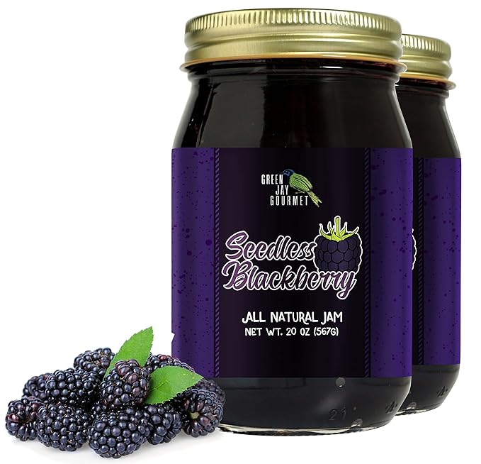Green Jay Gourmet Seedless Blackberry Jam - All-Natural Fruit Jam with Blackberries & Lemon Juice