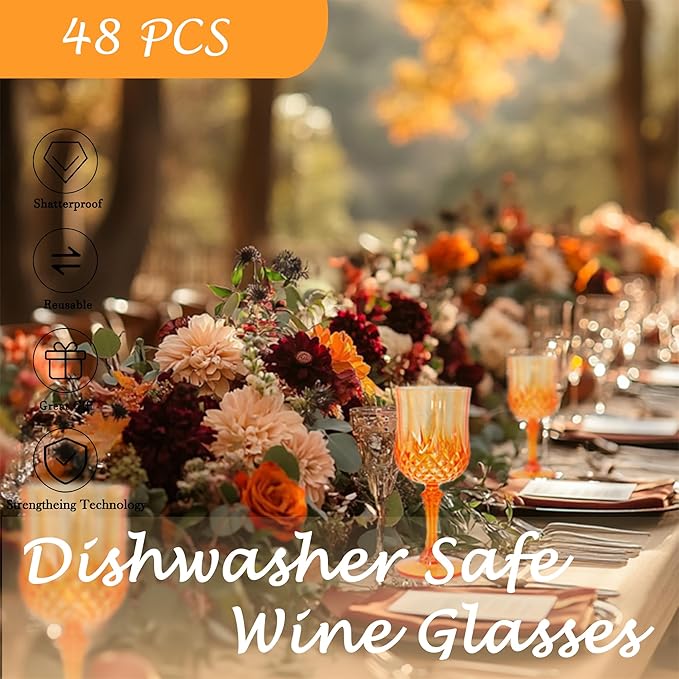 Plastic Wine Glasses，Plastic Goblets Vintage Style Cordial Drinking Glasses for Wedding Reception