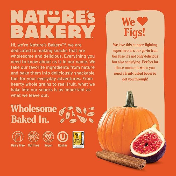 Nature's Bakery Whole Wheat Pumpkin Spice Fig Bars, 2 oz Snack Bars (36 Ct), Plant-Based, Vegan