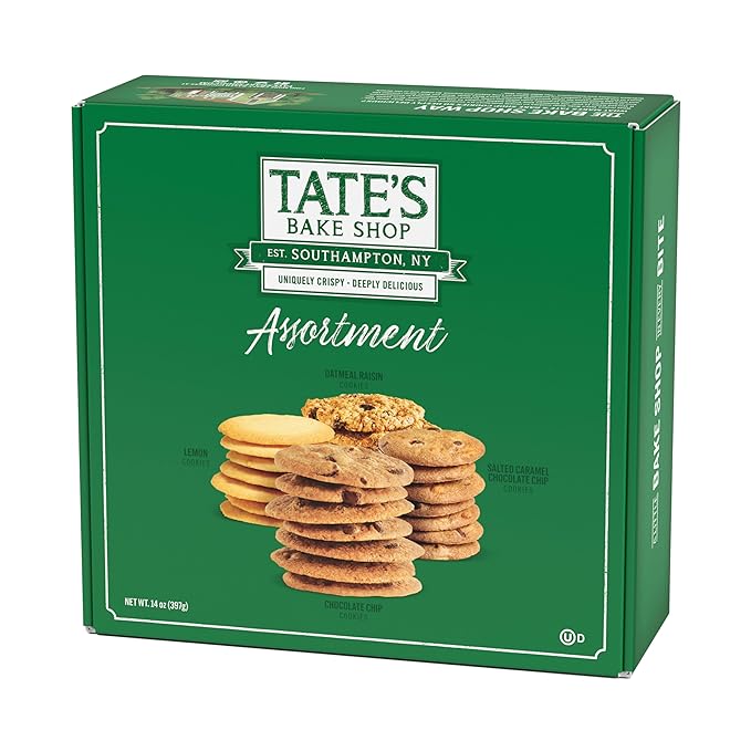 Tate's Bake Shop Cookies Gift Box, Chocolate Chip, Oatmeal Raisin, Salted Caramel and Lemon