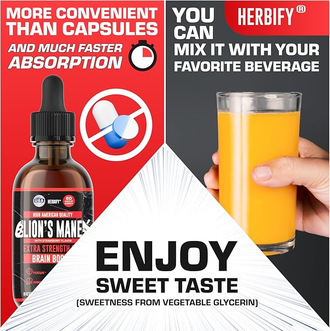 HERBIFY Lions Mane Supplement - Daily Mushroom Supplement for Memory, Focus & Clarity - Brain
