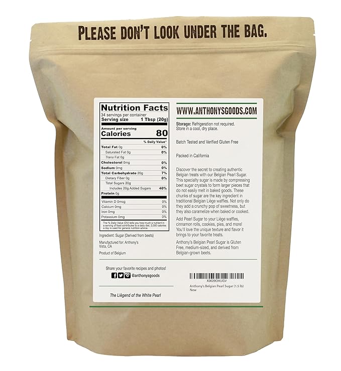 Anthony's Belgian Pearl Sugar, 1.5 lb, Batch Tested and Verified Gluten Free, Medium Sized Pearls