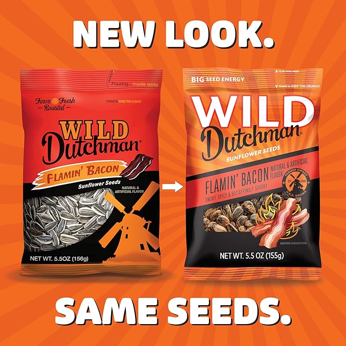 Wild Dutchman, Roasted Sunflower Seeds, Mouth Friendly Recipe for All Day Snacking, Flamin Bacon