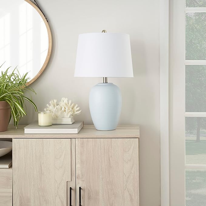 Nourison Home 23" Coastal Blue Ceramic Pot Table Lamp for Bedroom, Living Room, Dining Entryway