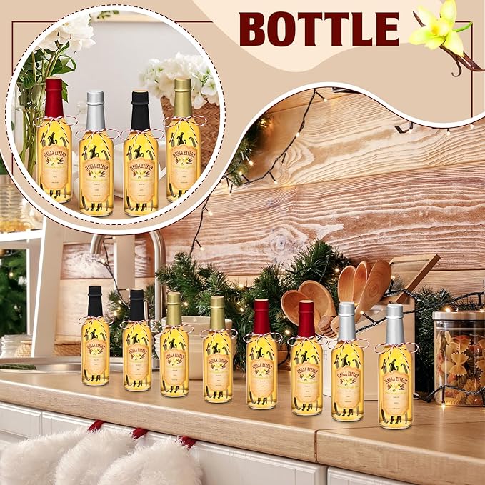 Tioncy 16 Pcs Vanilla Extract Bottles for Homemade Vanilla Jar Glass Bottle with Cap, Shrink Band