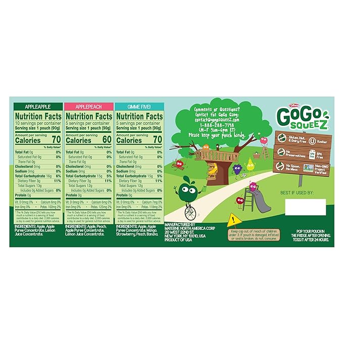 GoGo squeeZ Applesauce and Fruit Puree Variety Pack, Apple, Peach & Gimme Five!, 3.2 oz (Pack of