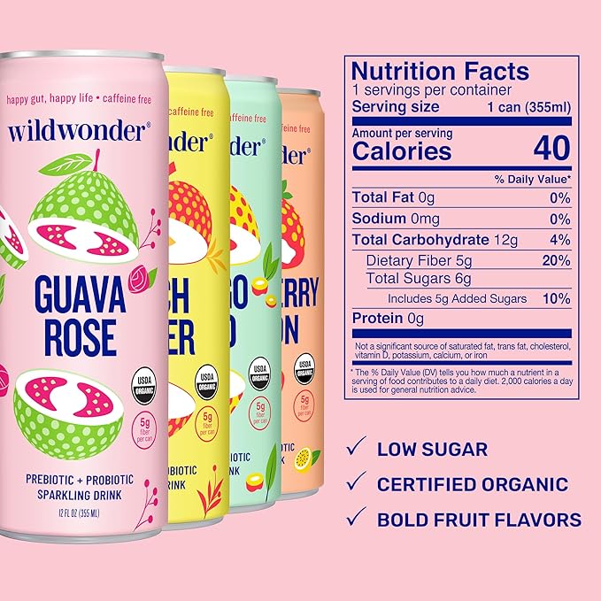 wildwonder Sparkling Probiotic Drink 12pk, For Gut Health & Immune Support, Classic Variety Pack