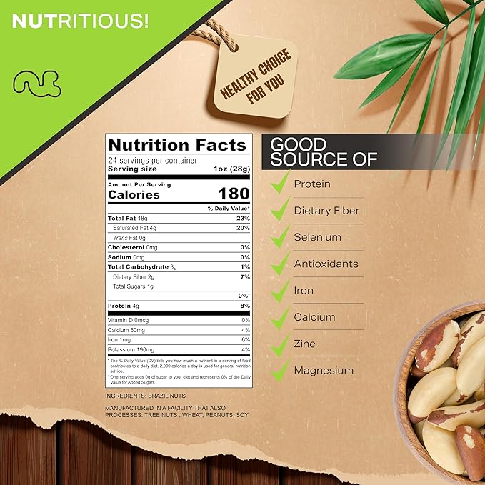 NUT CRAVINGS - Raw Brazil Nuts, Unsalted, No Shell, Whole, (24oz - 1.5 LB) Bulk Nuts Packed Fresh