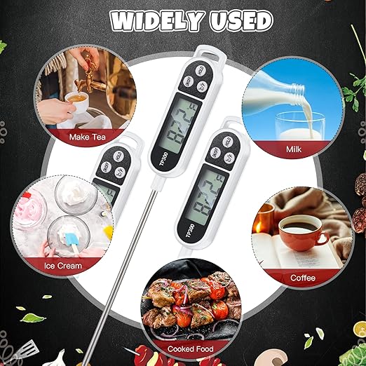 6 Pcs Instant Read Meat Thermometer with Long Probe 9.65 Inch Kitchen Cooking Food Candy Waterproof