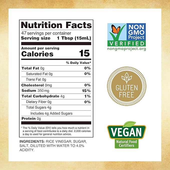 Marukan Lite Seasoned Rice Vinegar for Sushi & Cooking, 30% Lower Sodium & Sugar (24 fl oz)