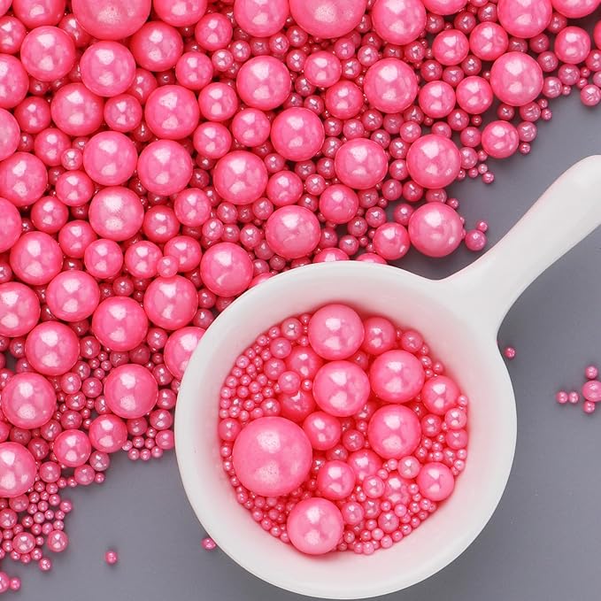 Pink Sprinkles for Cake Decorating, 6 Sizes Mix Edible Pearl Sugar Sprinkles for Baking Cupcake