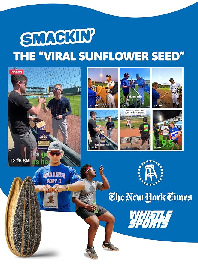 SMACKIN' Sunflower Seeds, No Salty Burn, Roasted Jumbo Small-Batch, American Made - 10 Flavor