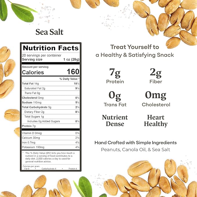 Belmont Peanuts Gourmet Sea-Salted Virginia Peanuts, 20 oz (1 Pack) ??Only 3 Simple Ingredients, No