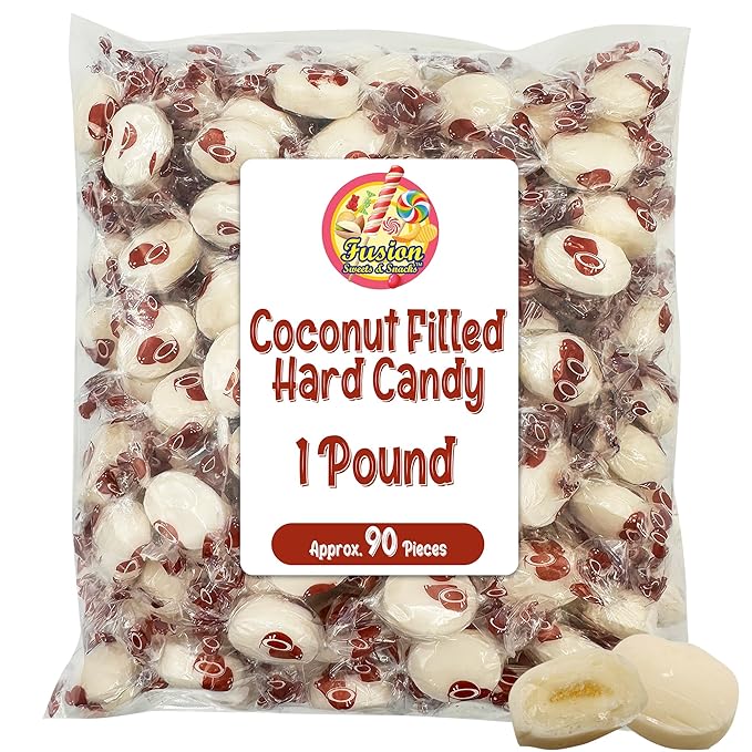 Coconut Hard Candy - 1 Pound Individually Wrapped Candy, Creamy Filled Coconut Candy, Bulk Bag Old