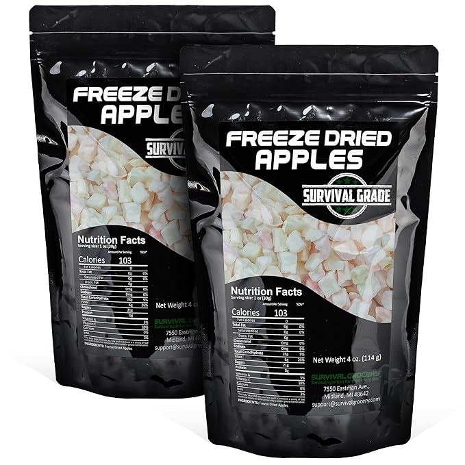 Survival Grocery® Freeze Dried Apples - Non-GMO, Gluten-Free, Unsweetened Diced Apple Pieces