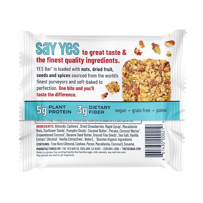 The YES Bar ??Strawberry Coconut ??Plant Based Protein, Decadent Snack Bar ??Vegan, Paleo, Gluten