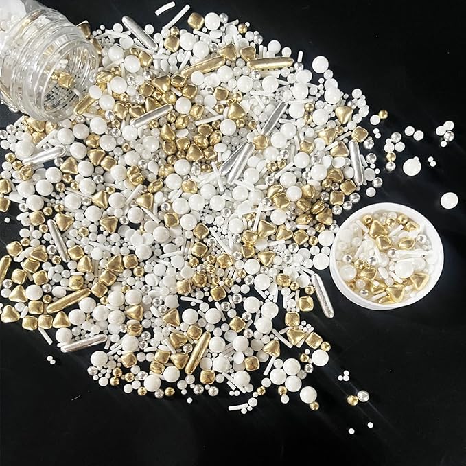 Weraru White Deluxe Gold Sprinkles Candy Mixing Size Baking Edible Cake Decorations Cupcake Toppers