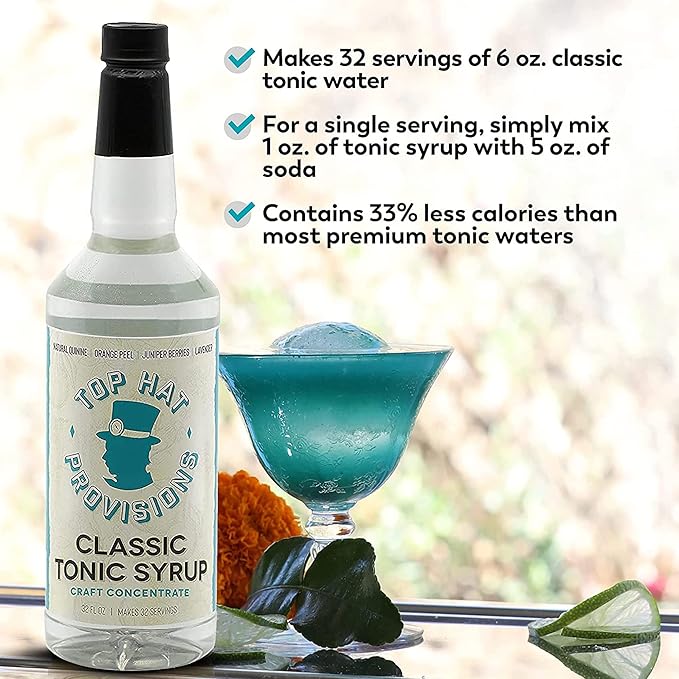 Top Hat Classic Tonic Syrup – 5x Quinine Tonic Water Concentrate – Make Tonic Water at Home – Just