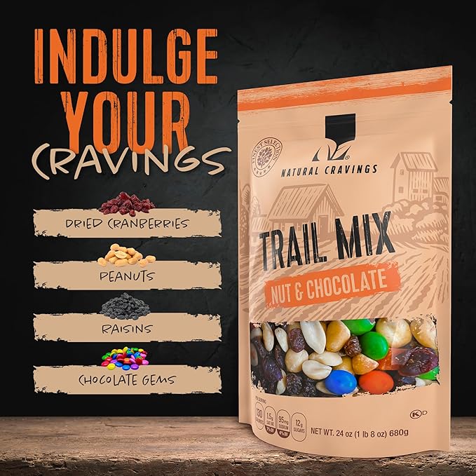 Natural Cravings 24oz Trail Mix Bulk Family Size Bag - Nuts & Chocolate Dried Fruit Mix & Nuts Mix