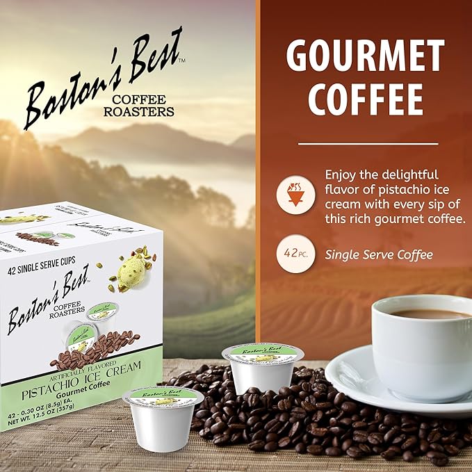 Boston’s Best - Pistachio Ice Cream Flavored Coffee Blend, Dessert Gourmet, Compatible with Keurig