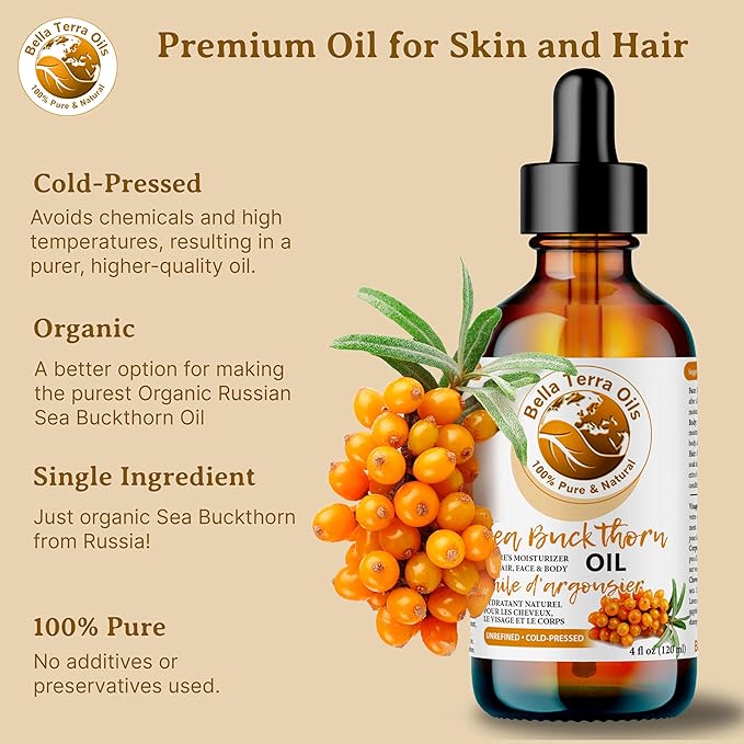 Bella Terra Oils - Seabuckthorn Berry Oil 4oz - Experience Nature's Luxurious Touch, Brimming with