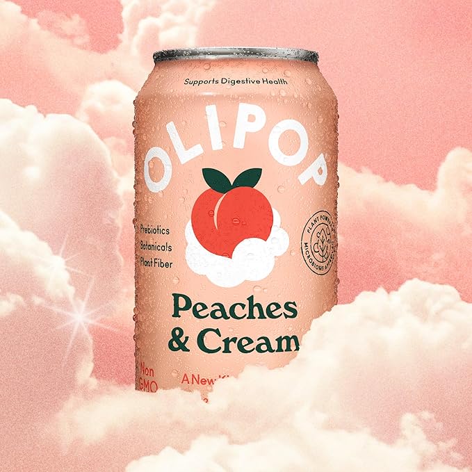 OLIPOP Prebiotic Soda Pop, Peaches & Cream, A New Kind of Soda Packed with Prebiotics, Fiber, and