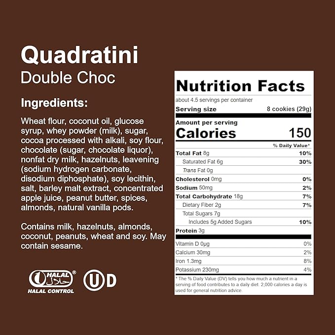 Loacker Quadratini Double Choc Wafer Cookies LARGE - 30% Less Sugar - Premium Crispy Bite Size