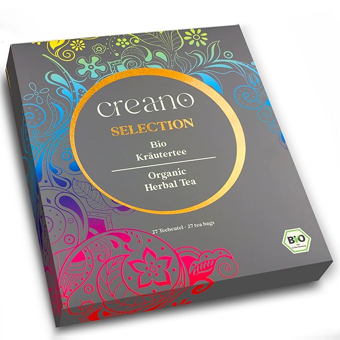 Creano Organic Herbal Tea Sampler Gift Set - Tea Gift Box - 27 Organic Tea Bags in 9 Different