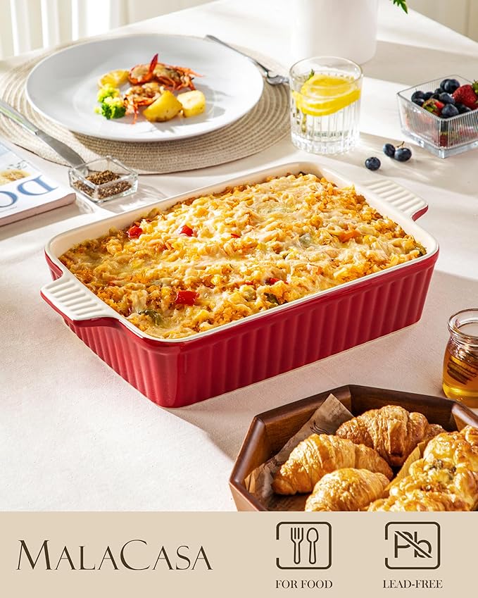 MALACASA 4.4 QT Baking Dish, 9x13 Large Casserole Dish for Oven, Ceramic Baking Pan, Rectangular
