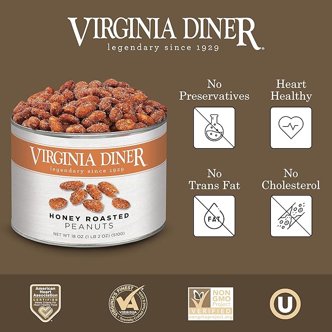 Virginia Diner Honey Roasted Peanuts - Sweet & Salty Gourmet Non-GMO, Preservative Free Gifts from