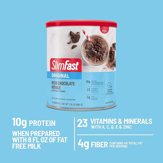 SlimFast Original Meal Replacement Powder, Rich Chocolate Royale, Weight Loss Shake Mix, 10g of