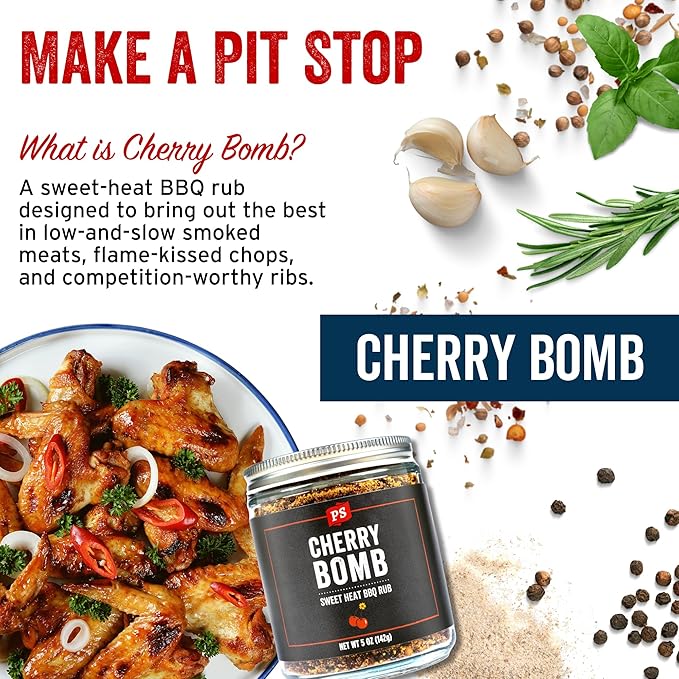PS Seasoning Cherry Bomb Dry Rub - Sweet Heat BBQ Seasonings and Rubs for Smoking, Grilling, Baking