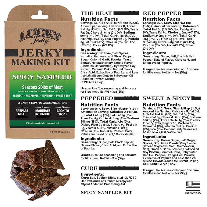 Lucky Jerky Ultimate Spicy DIY Jerky Seasoning Kit - 12oz - The Heat, Red Pepper, Black Pepper and