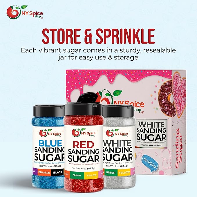 NY Spice Shop Red-White-Blue Sanding Sugar - Sweet Colorful Edible Sprinkles for Candy Dishes, Cake