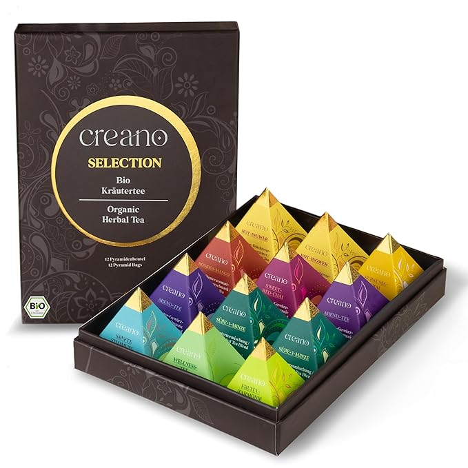 Creano Organic Herbal Tea Gift Set "Organic Herbal Tea" – 12 Pyramid Tea Bags in 9 Different
