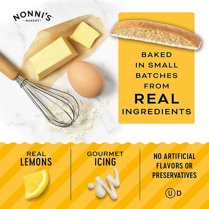 Nonni's Limone Lemon-Iced Biscotti Cookies ??Individually Wrapped Italian Tea-Time Snack, Crunchy