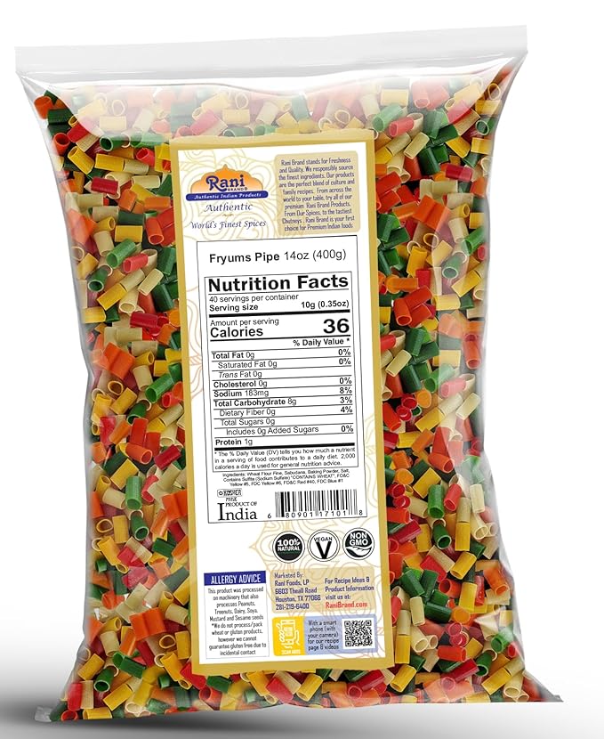 Rani Far Far/Fryums (Wheat & Tapioca Pellet) Round/Pipe Shape 14oz (400g) ~ Vegan, Kosher