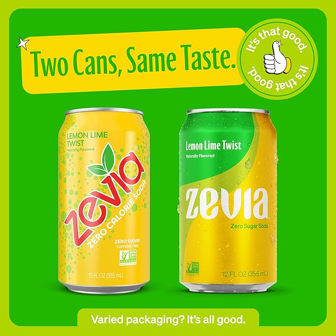 Zevia Zero Sugar Soda, Lemon Lime Twist, 12 oz Cans (24-Pack) ??Naturally Sweetened, Non-GMO