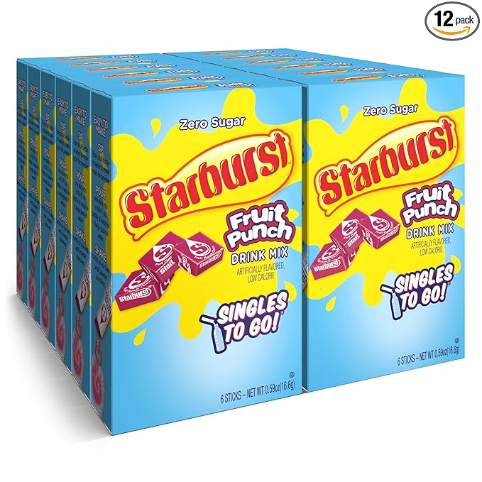 Starburst Singles To Go Powdered Drink Mix, Fruit Punch, Sugar-Free Drink Powder, Just Add Water,6