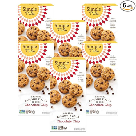 Simple Mills Almond Flour Crunchy Cookies, Chocolate Chip - Gluten Free, Vegan, Healthy Snacks
