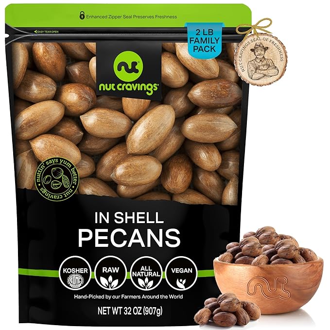 NUT CRAVINGS - Raw Hard Shell Pecans, (32oz - 2 LB) Bulk Nuts Packed Fresh in Resealable Bag